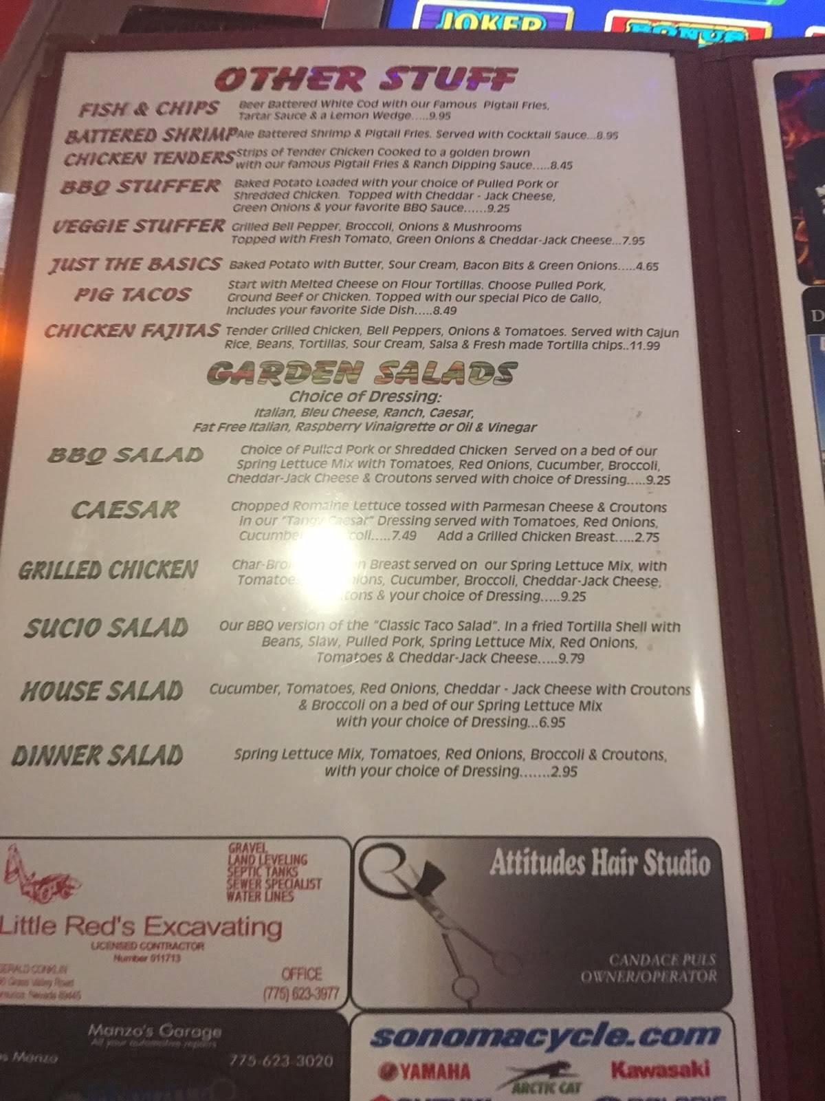 Menu at The Pig BBQ Pub Winnemucca W Winnemucca Blvd