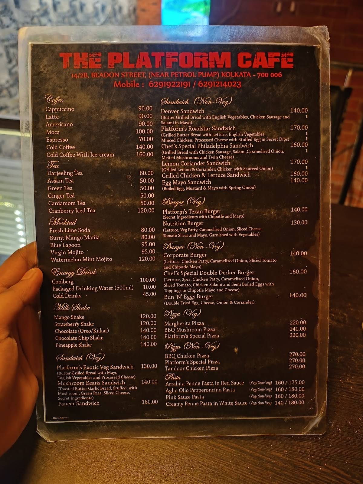 The Platform Cafe menu