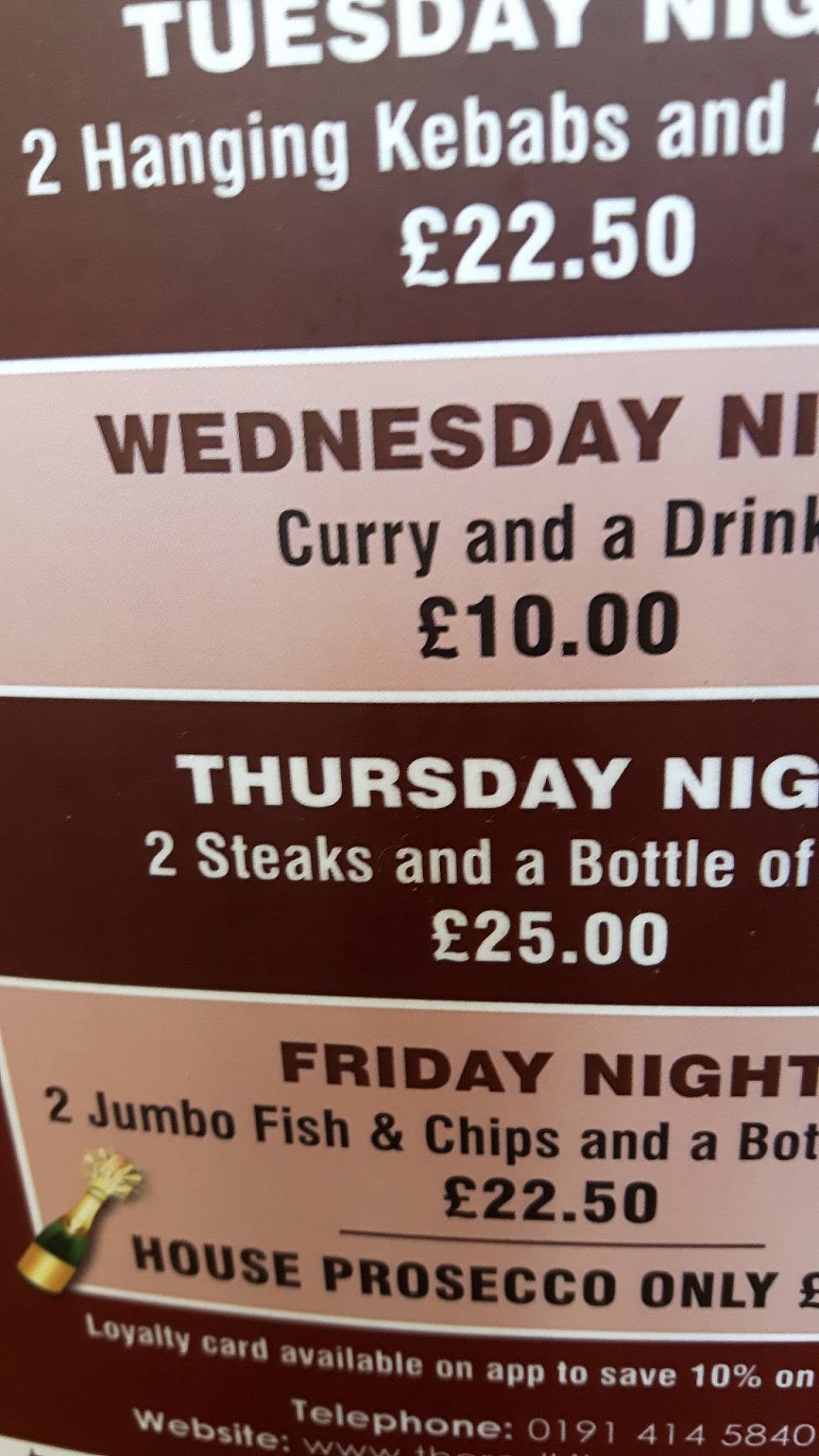 Menu at The Red Kite restaurant, Blaydon