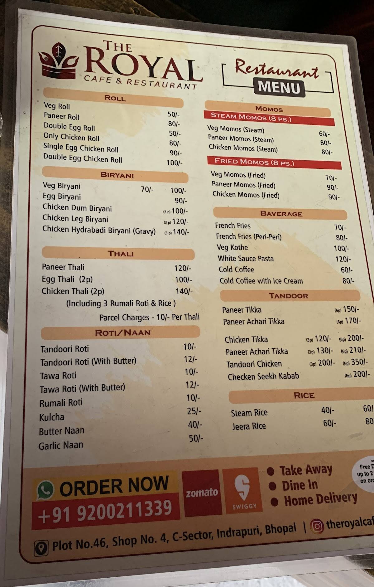 The Royal Fast Food & Restaurant menu