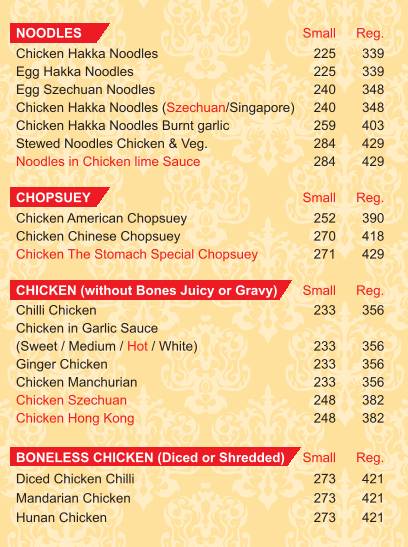 The Stomach menu