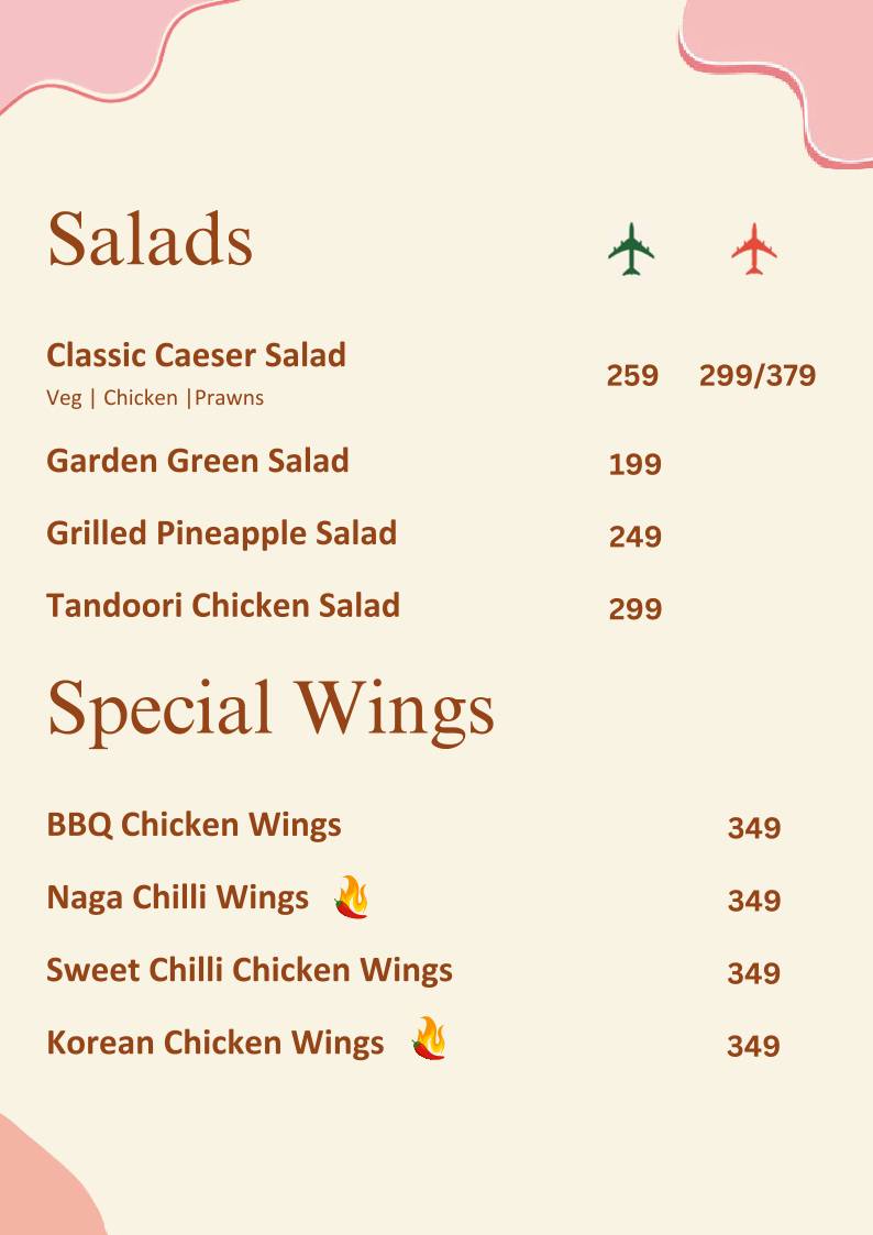 The Terminal Restaurant menu