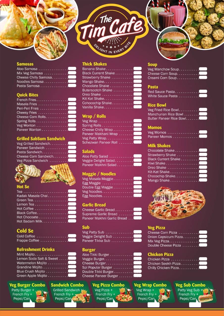 The Tim Cafe menu