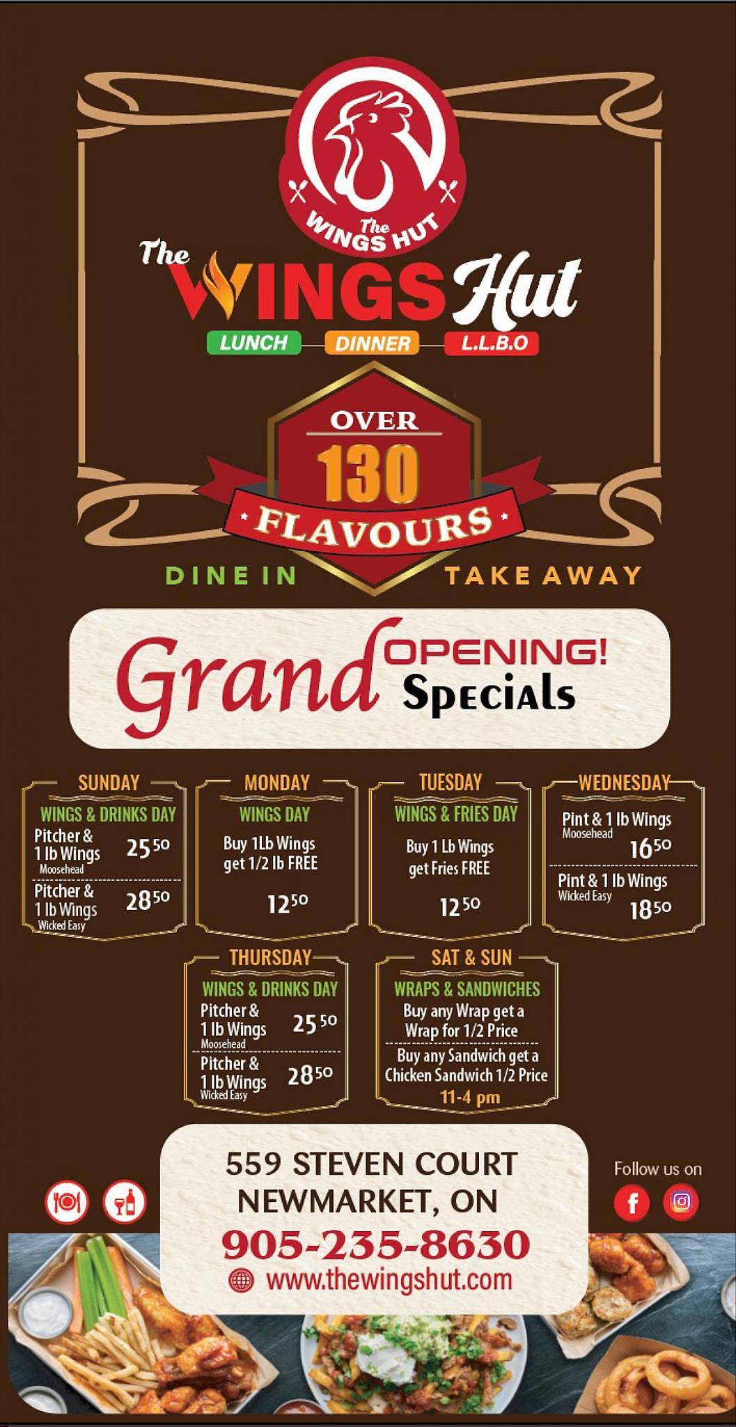 Menu at The Wings Hut restaurant, Newmarket