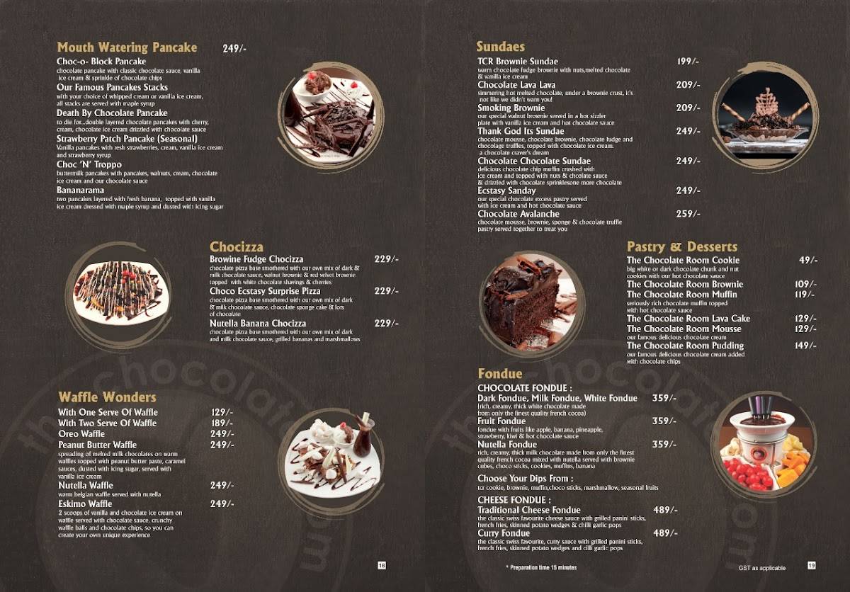 The chocolate room menu