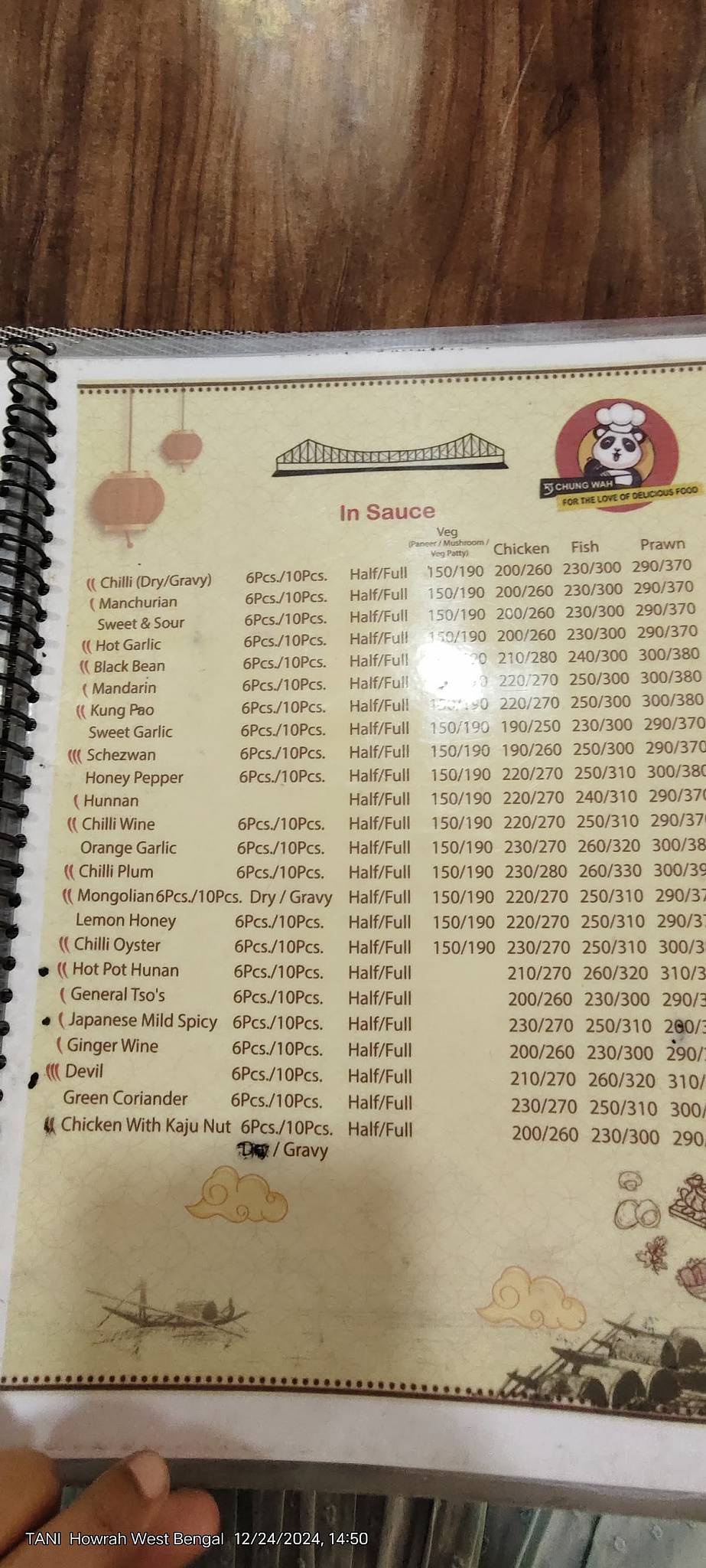 The chung Wah menu