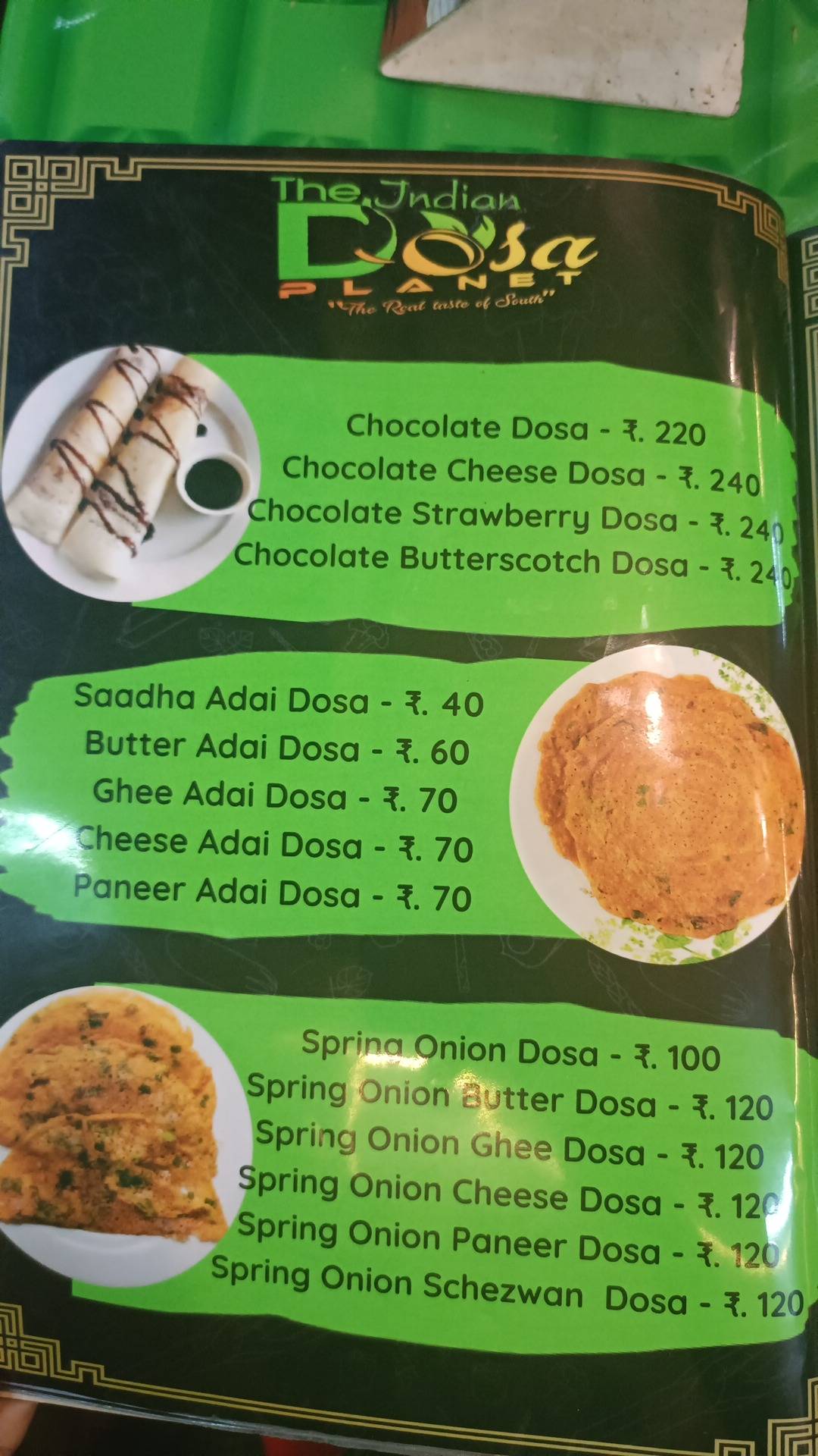 The INDIAN Dosa Planet menu
