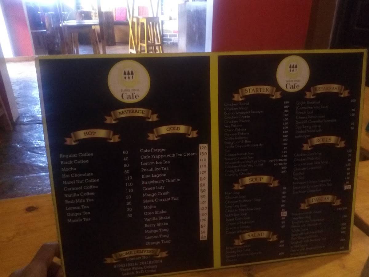 Three Pine's Cafe menu
