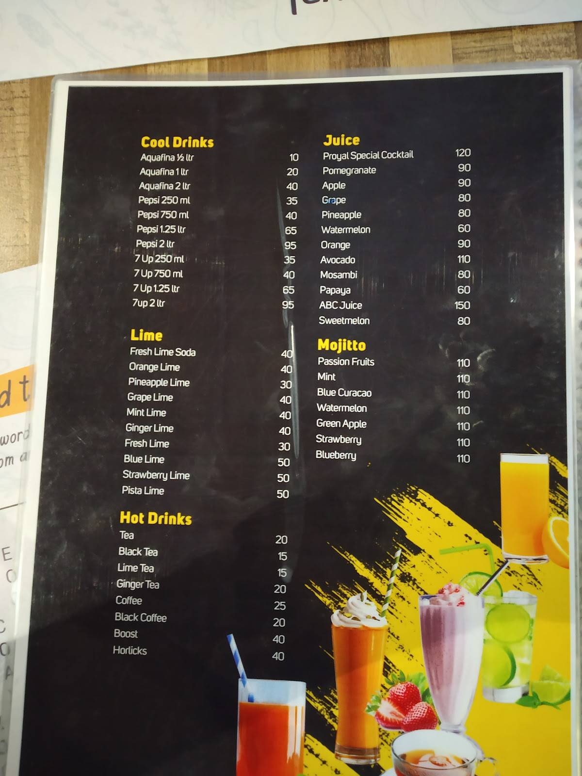 Proyal restaurant thrissur menu
