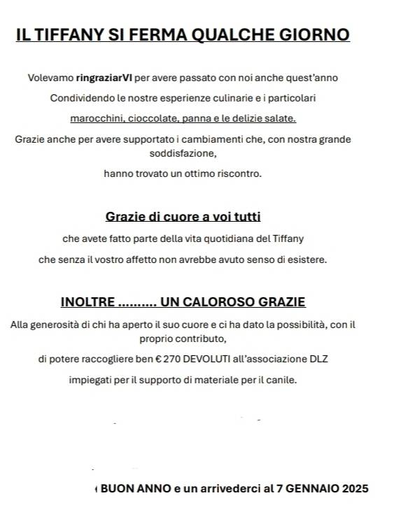 Menu di Tiffany Caffè 