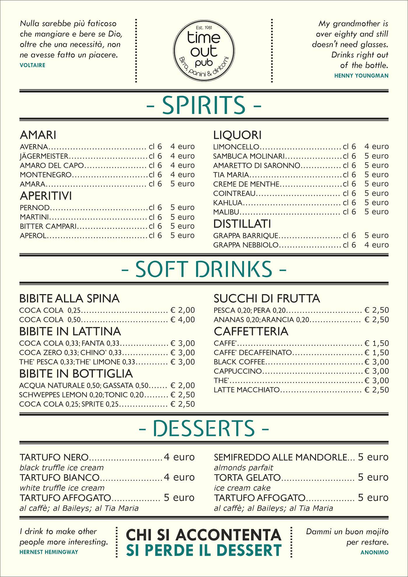 Menu di Time Out Pub 