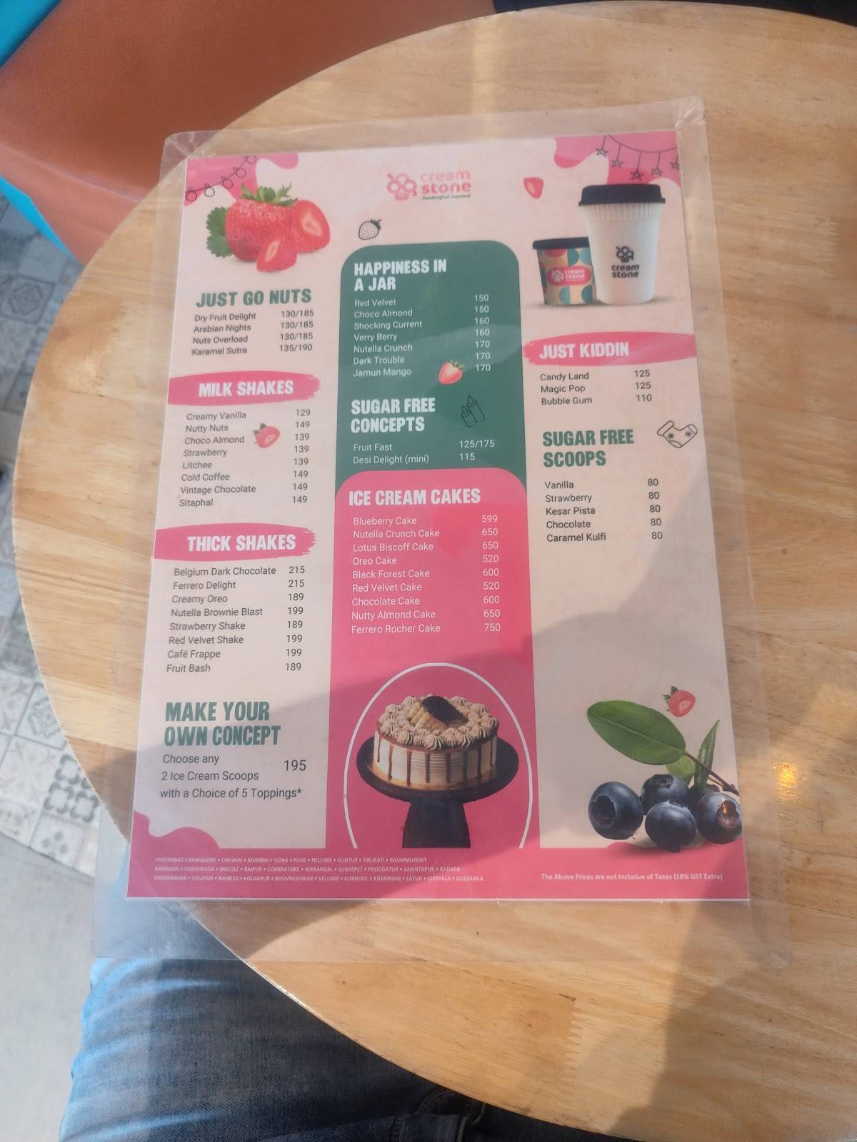 Cream Stone menu