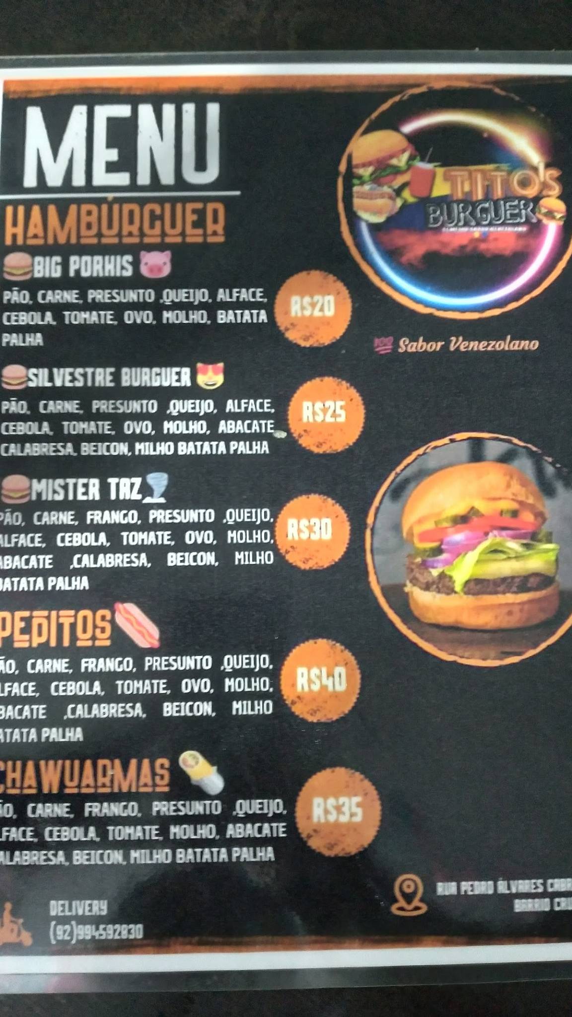 Tito's Burguer cardápio
