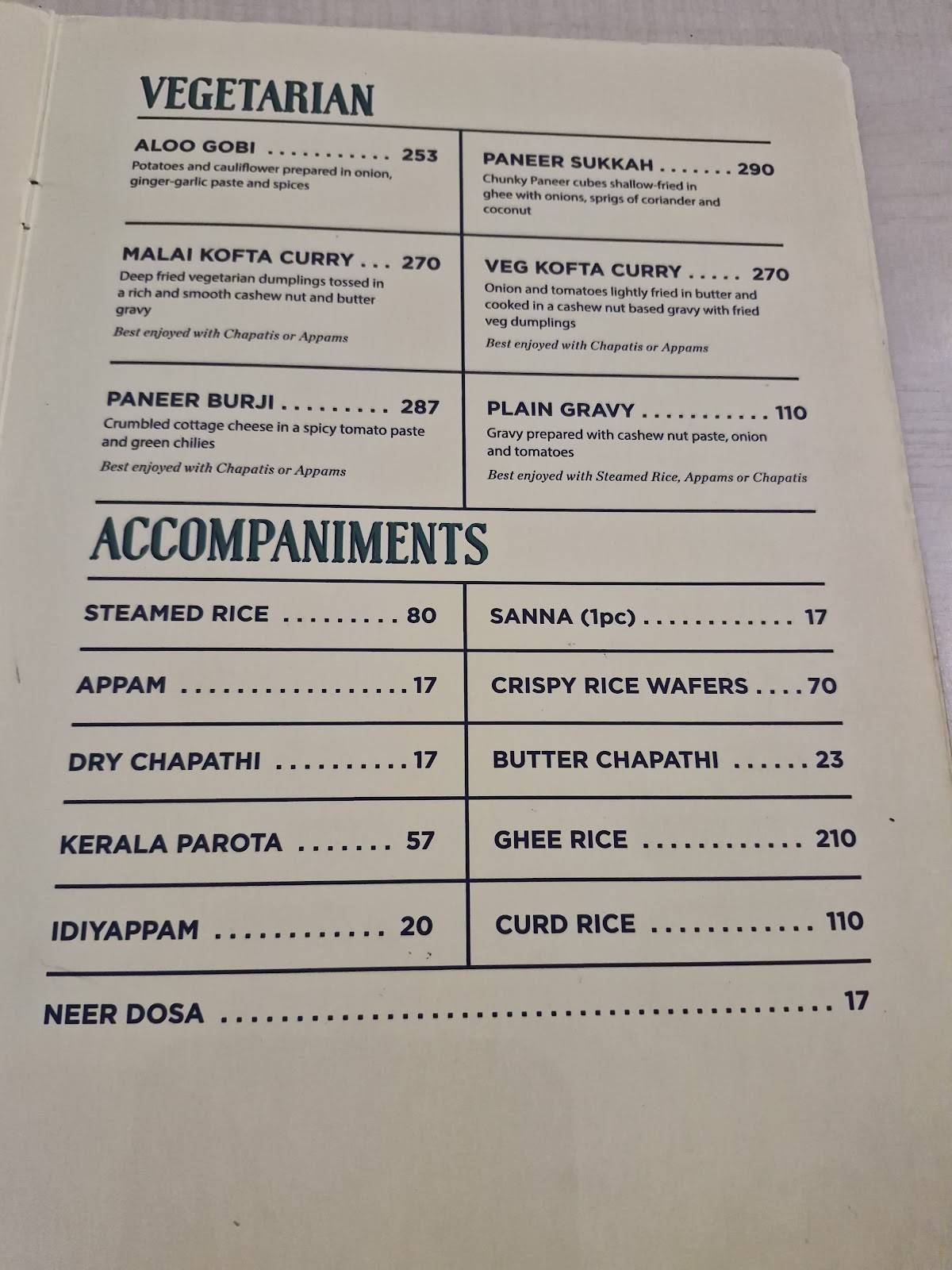 Tom's menu