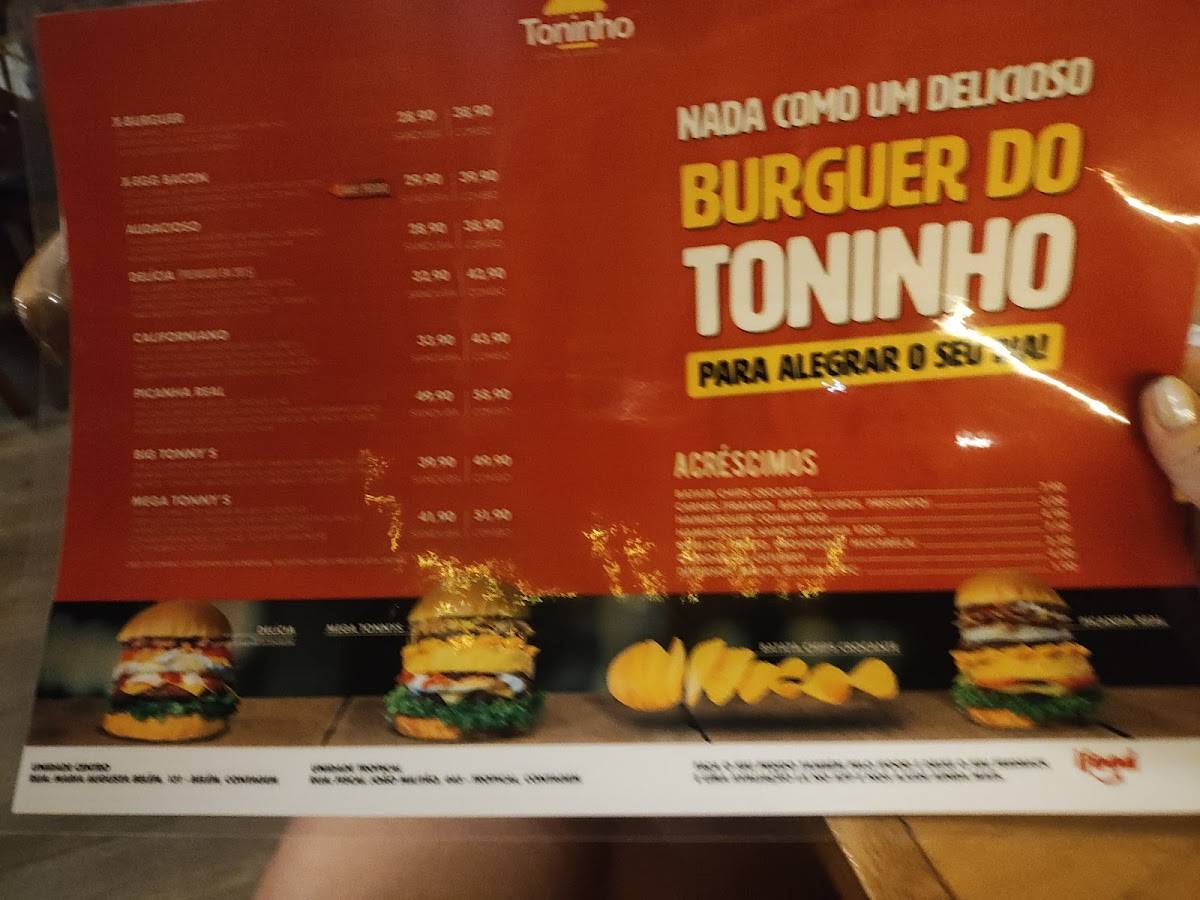 Toninho Pizzas e Sanduíches - Unidade Centro cardápio
