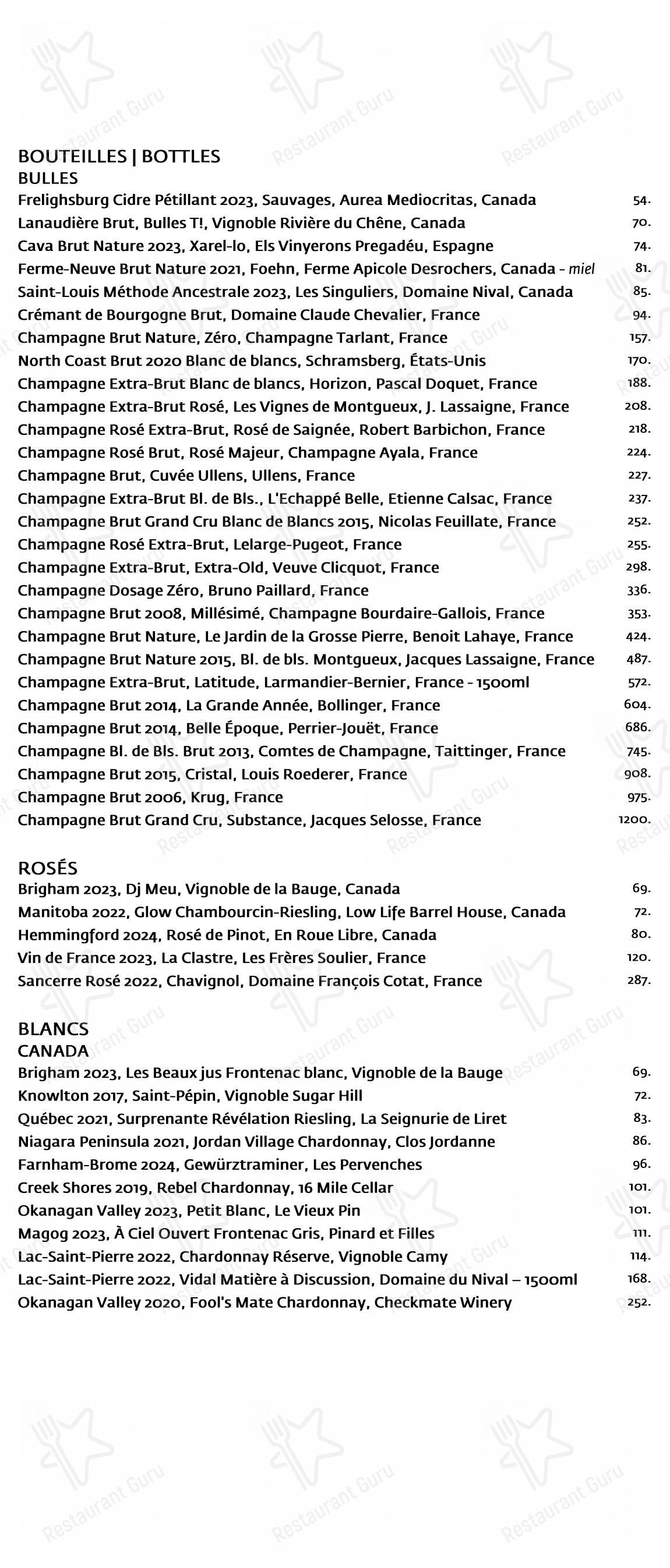 菜单 pour Restaurant Toqué! restaurant