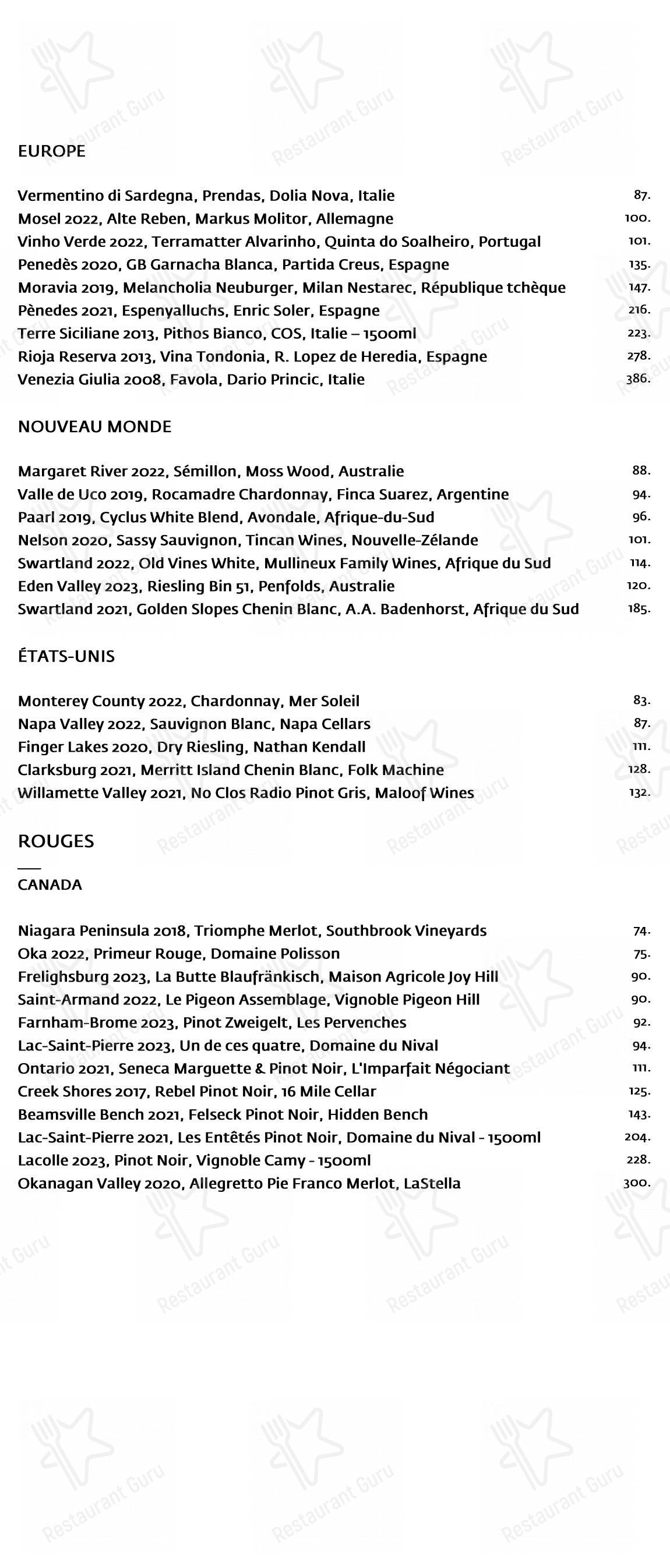 Menu pour Restaurant Toqué! - 菜单