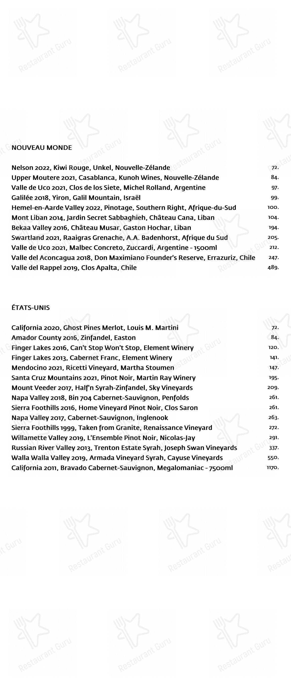 Menu pour Restaurant Toqué! - Menu bar