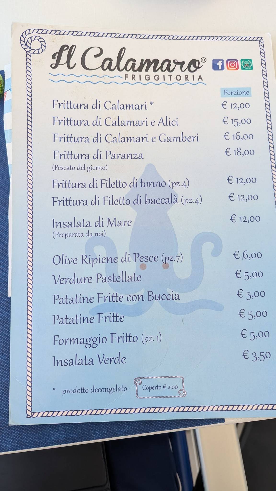 Menu di Il Calamaro Friggitoria 