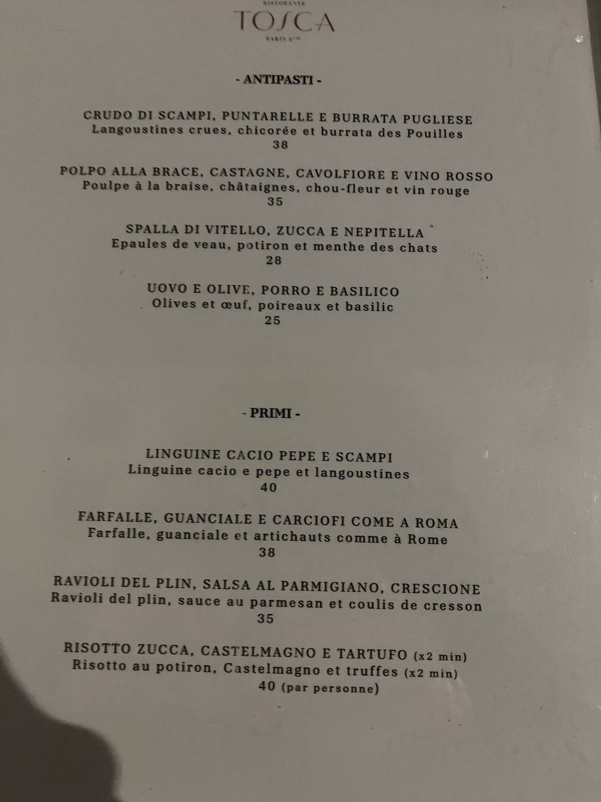 Menu de Tosca