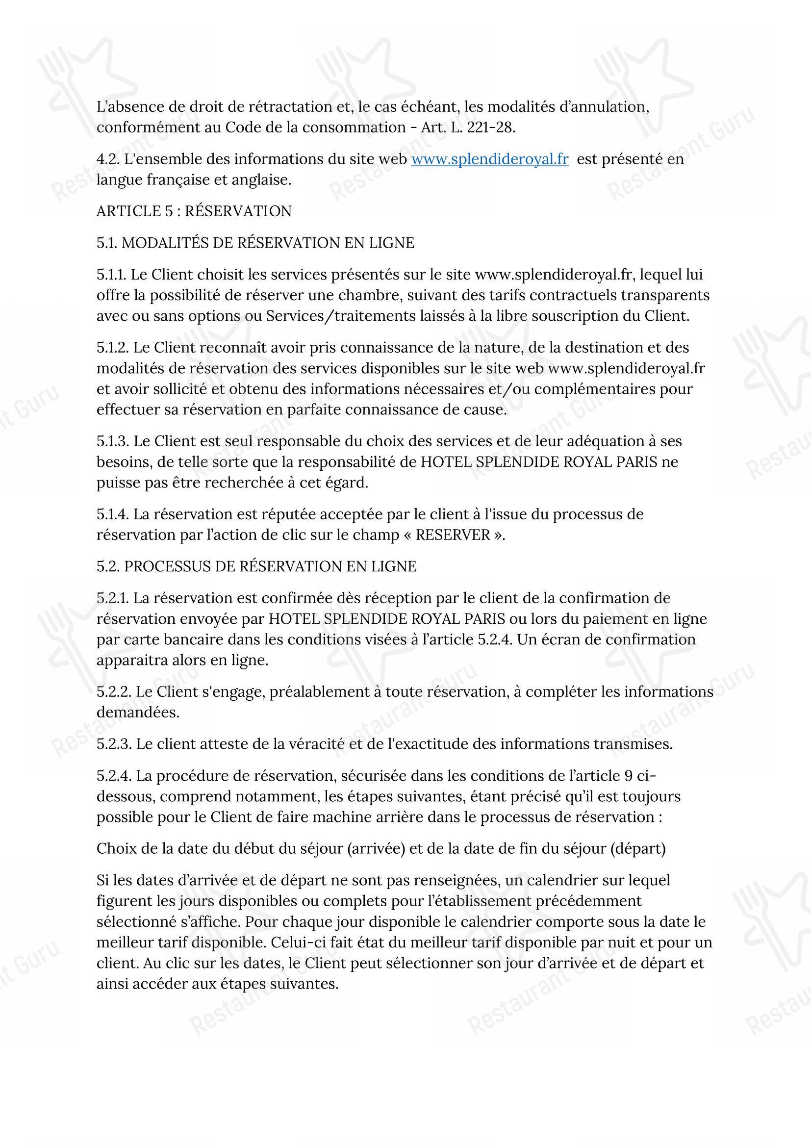 菜单 pour Tosca dans Paris