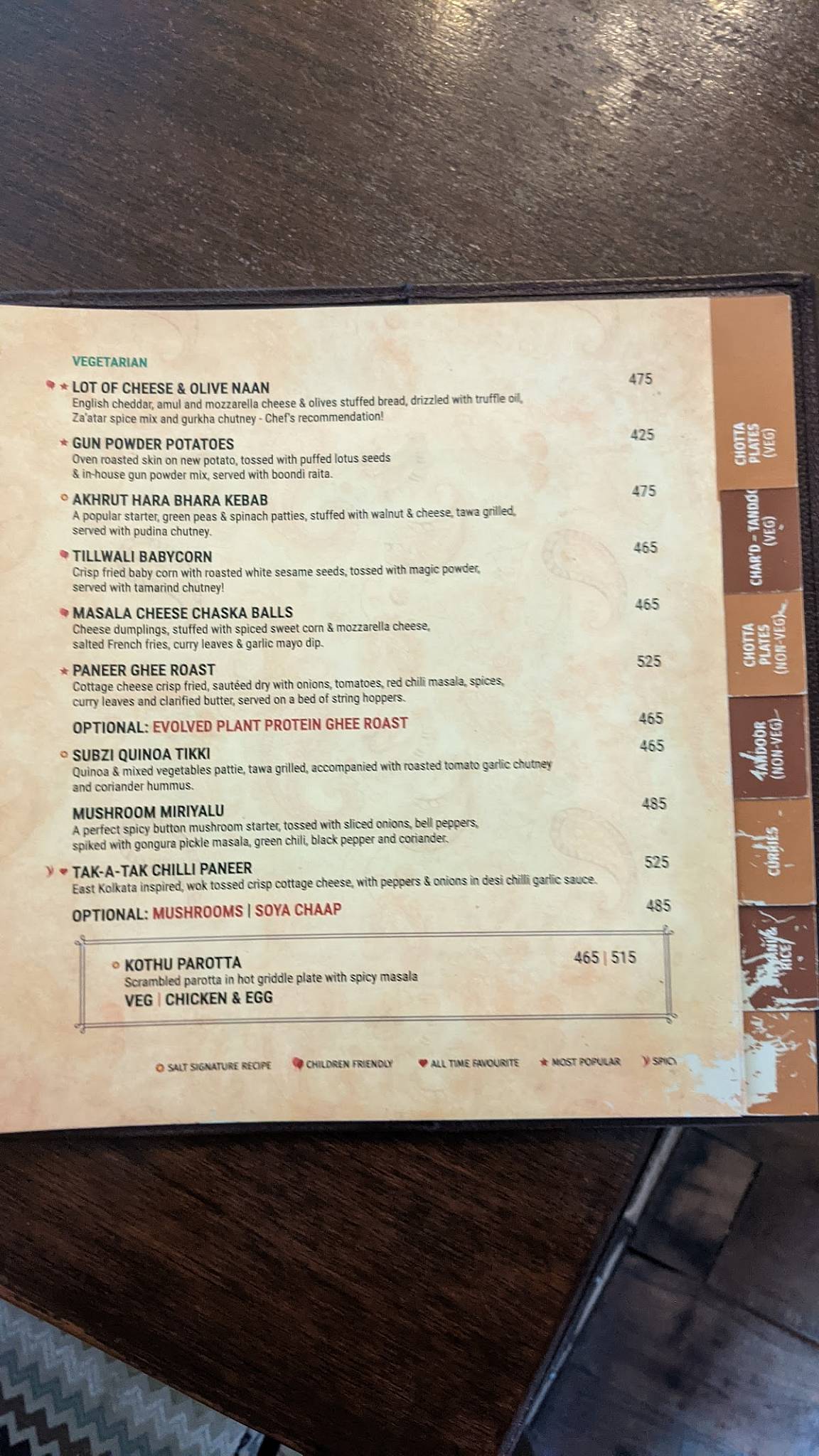 Toscano menu