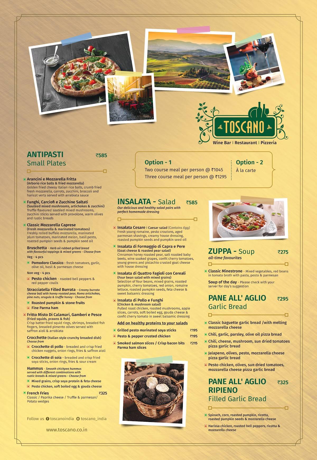 Toscano menu