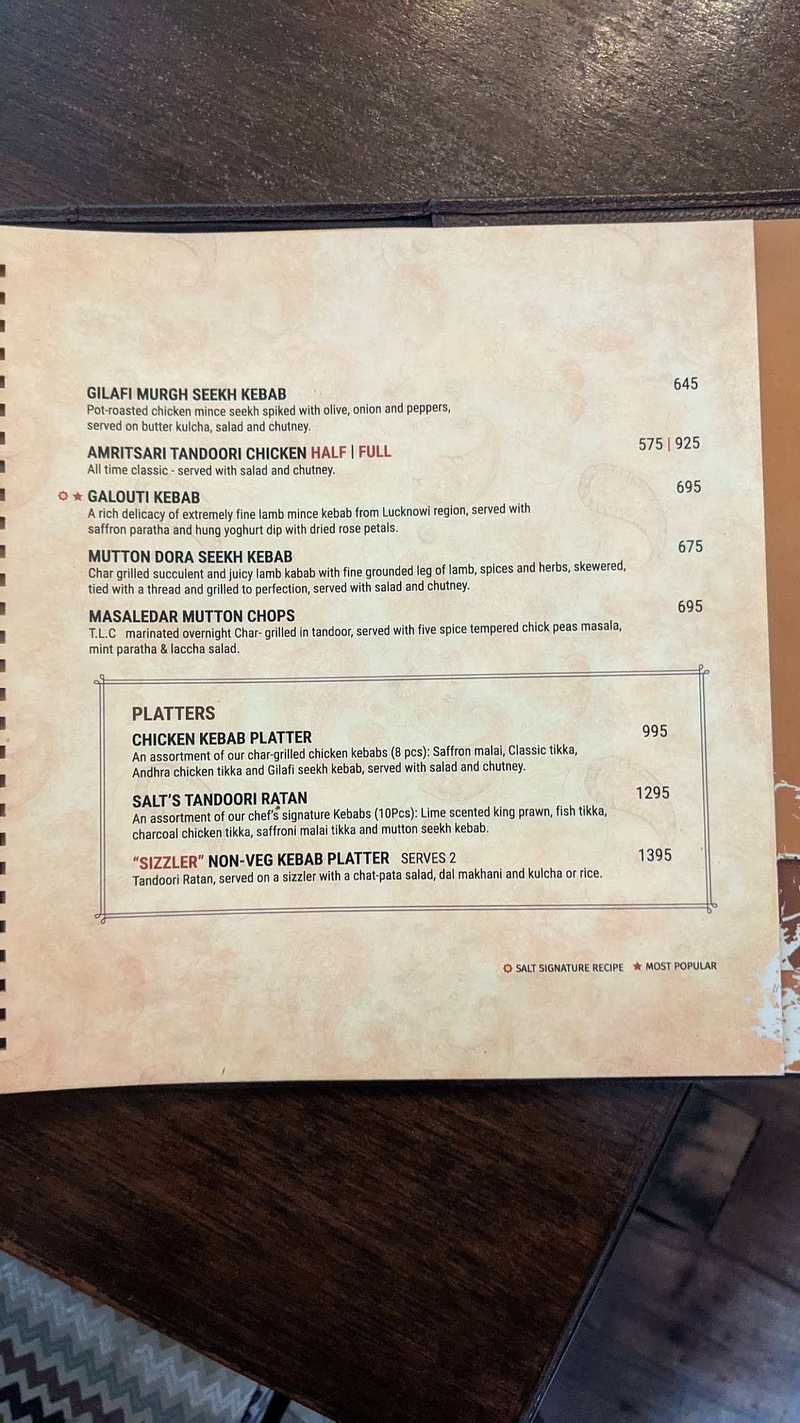 Toscano menu