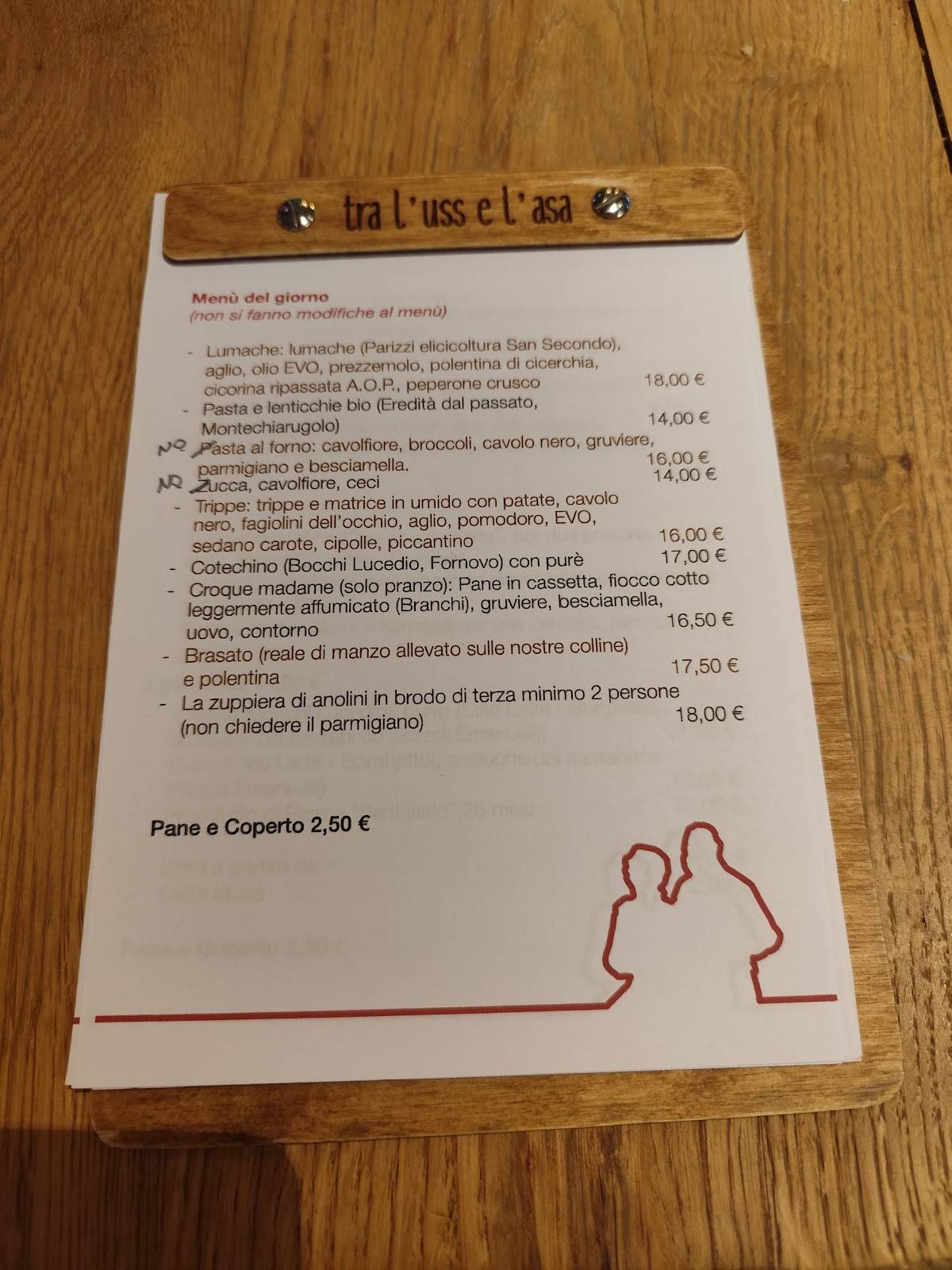 Menu di Tra L'uss e L'asa 