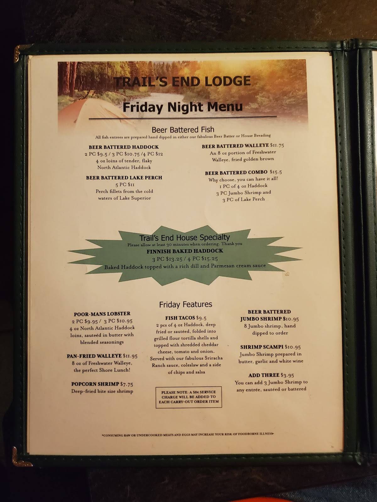 Menu at Trails End Lodge restaurant, Wausau