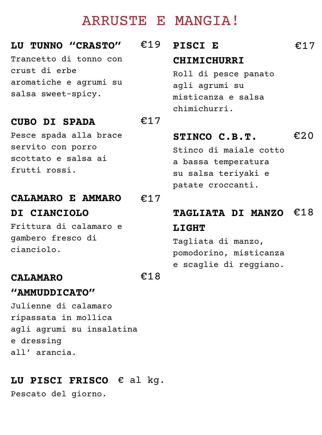 Menu di Ci Vulia