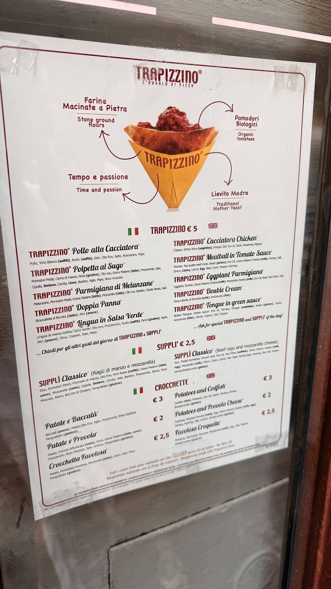 Menu de Trapizzino Trastevere