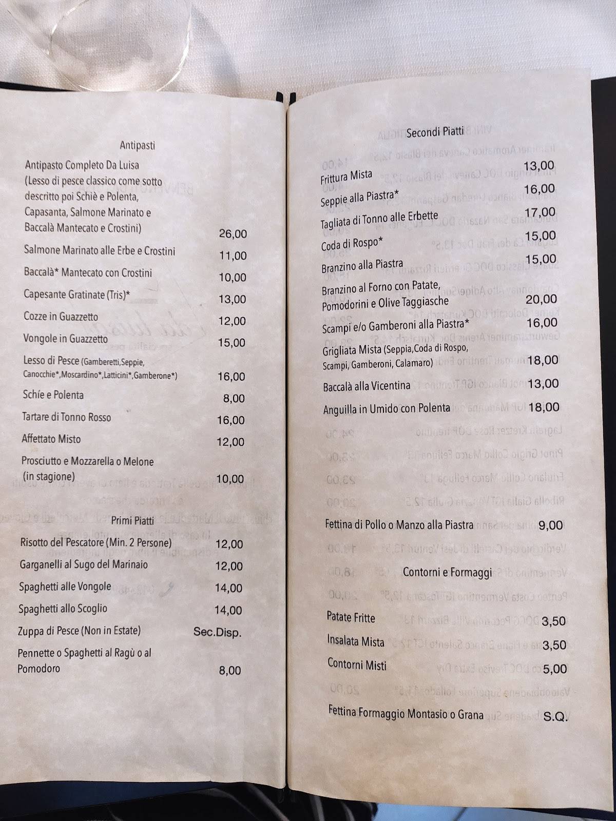 Menu di Trattoria Bar Da Luisa 