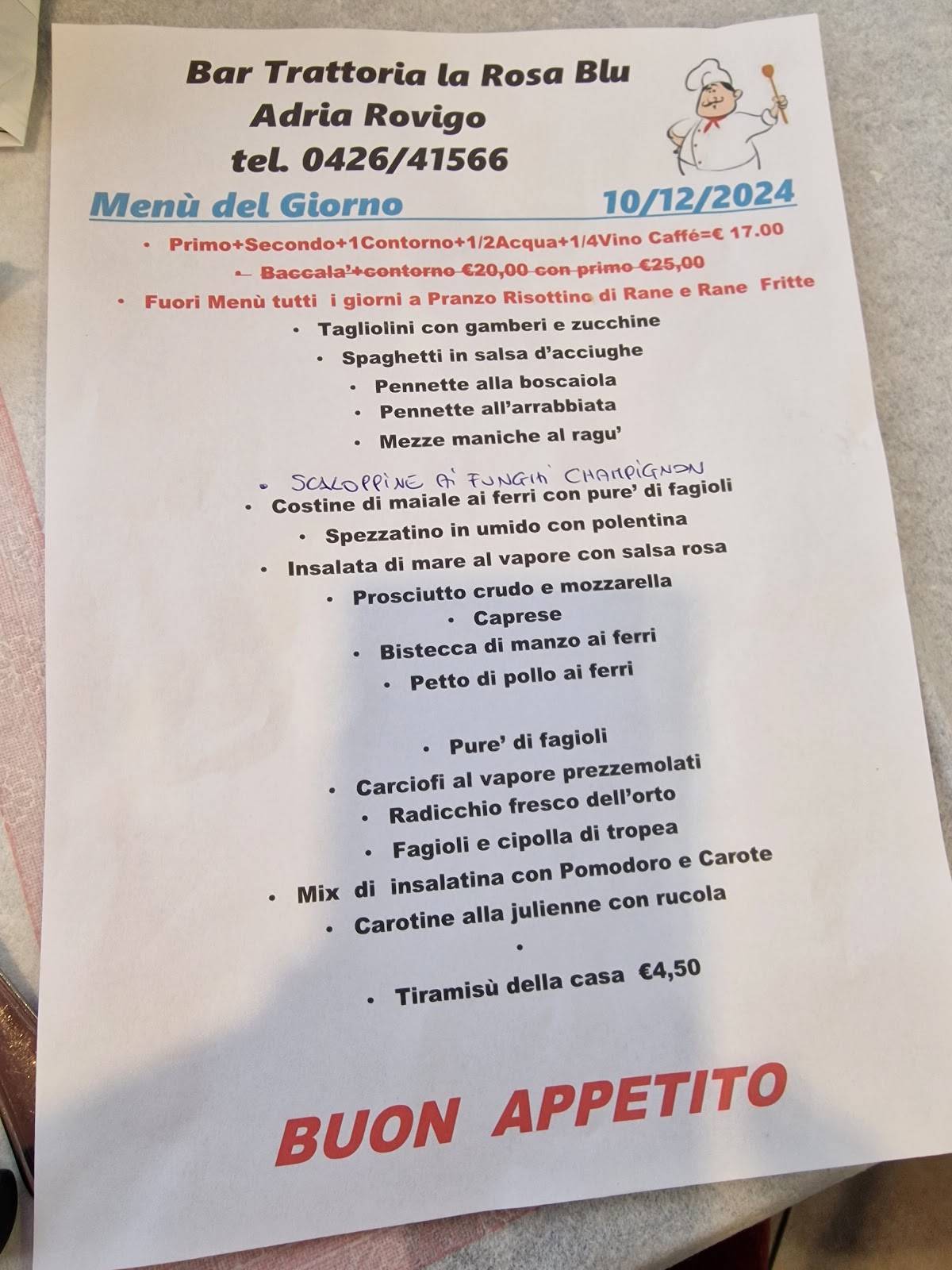 Menu di Trattoria Bar al Passetto La Rosa Blu 