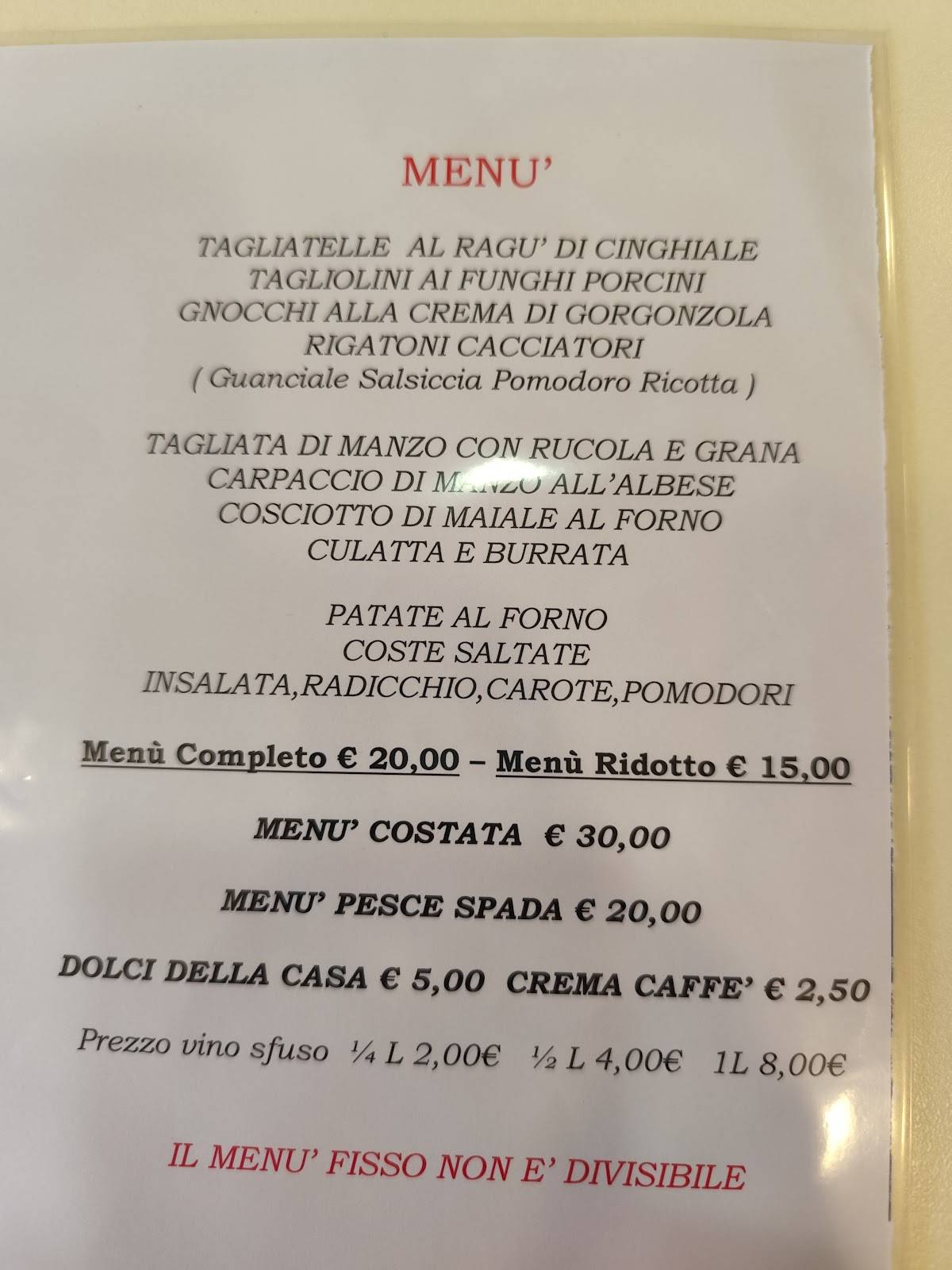 Menu di Trattoria Cacciatori 