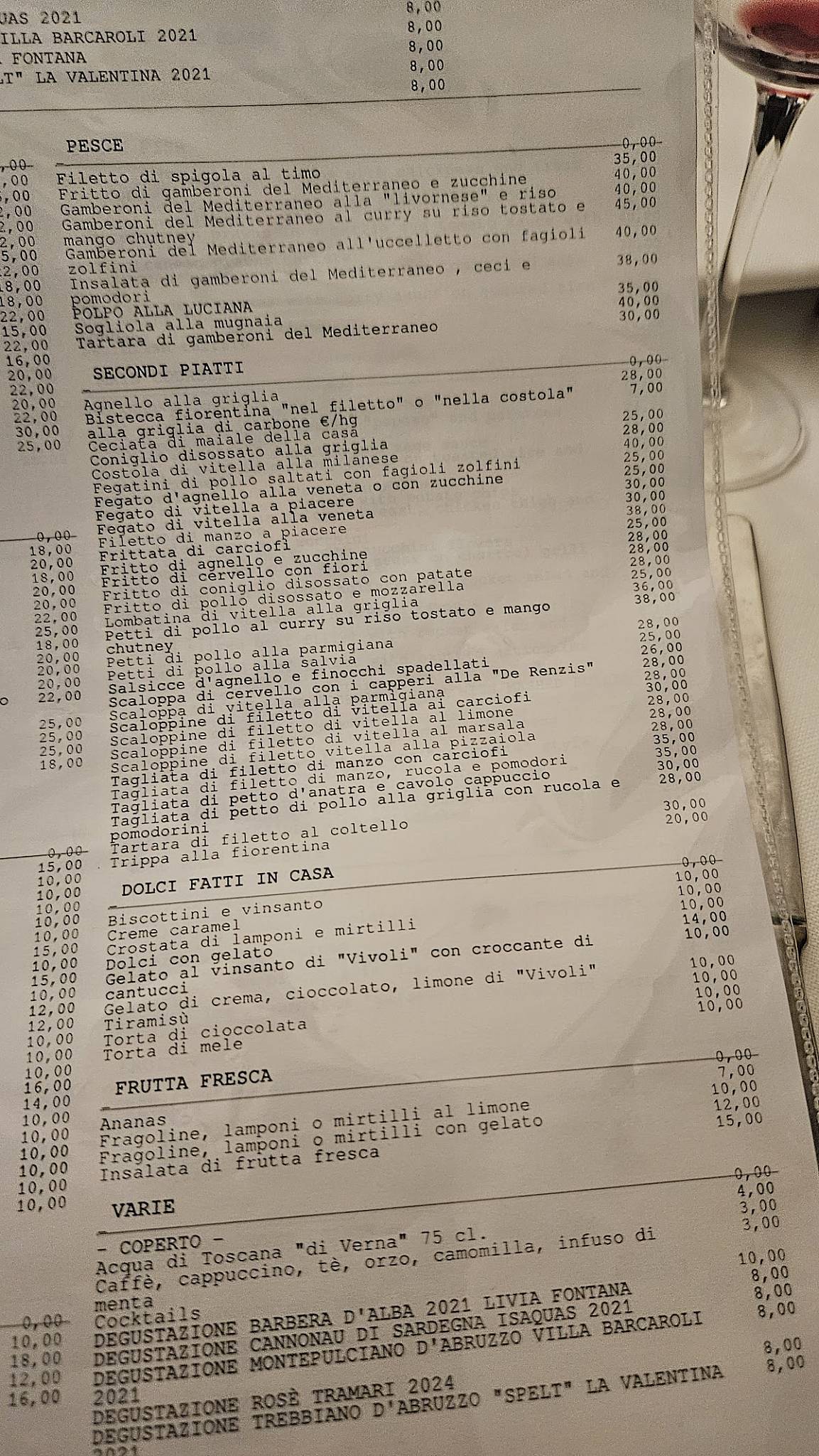 Menu di Trattoria Cammillo 