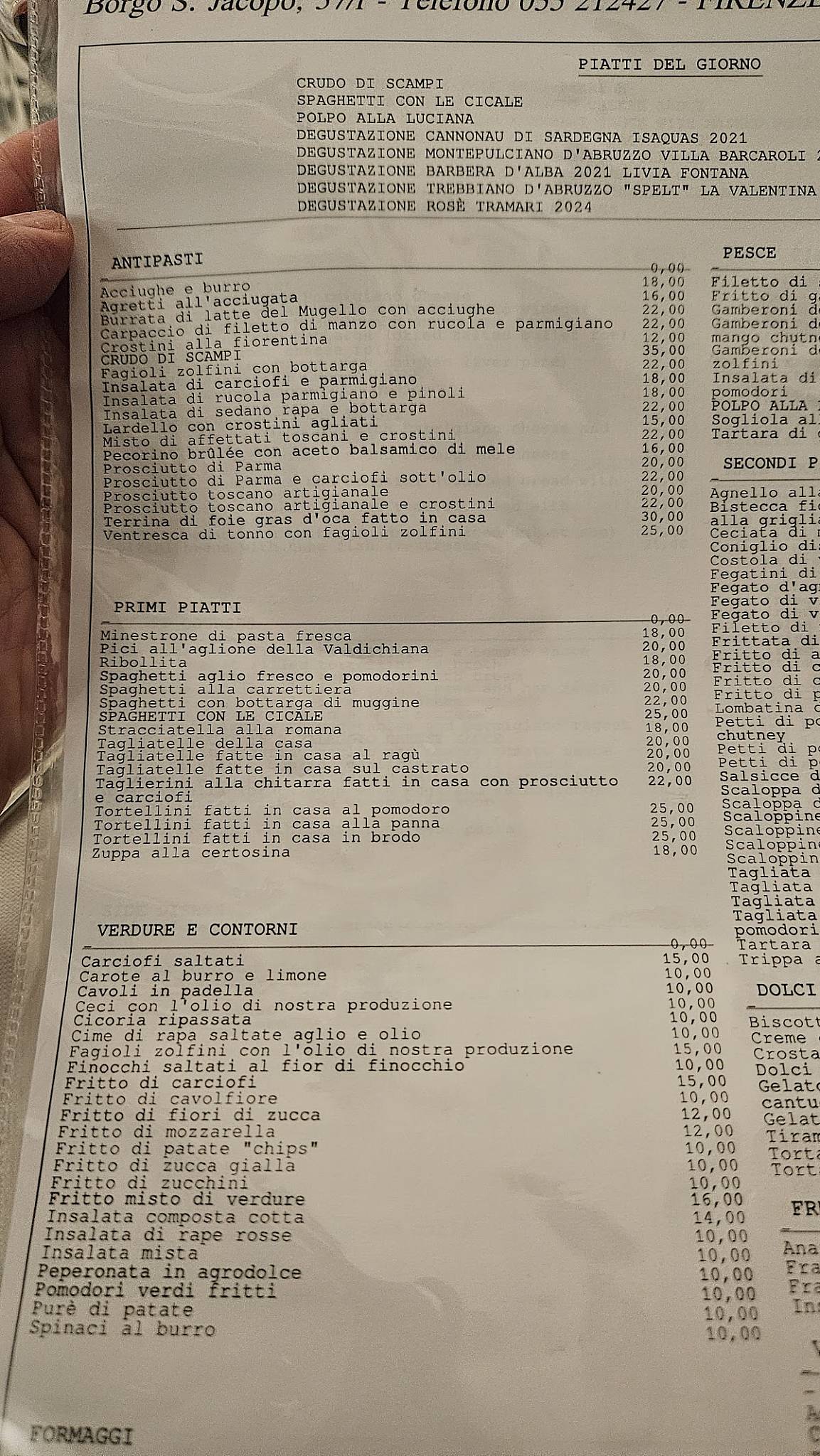 Menu di Trattoria Cammillo 