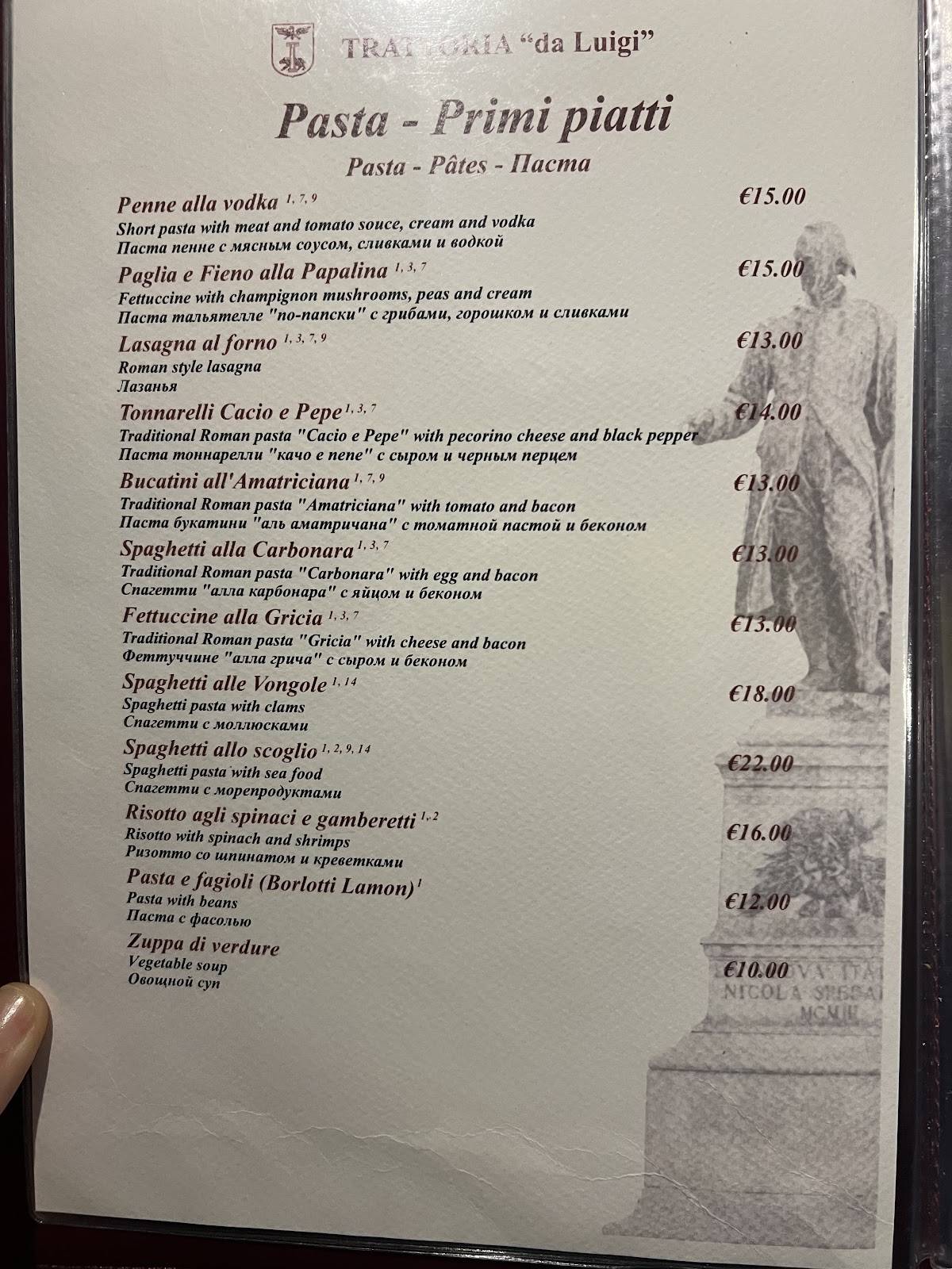 Menu di Trattoria Da Luigi 
