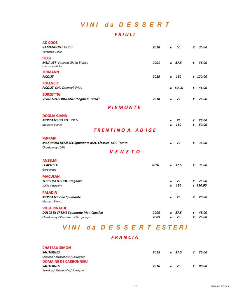 Menu di Trattoria Guaiane 