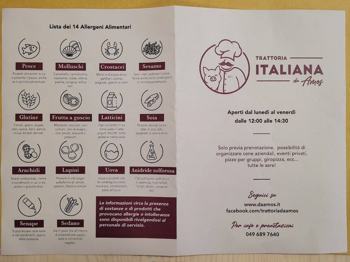 Menu di Trattoria Italiana Da Amos 