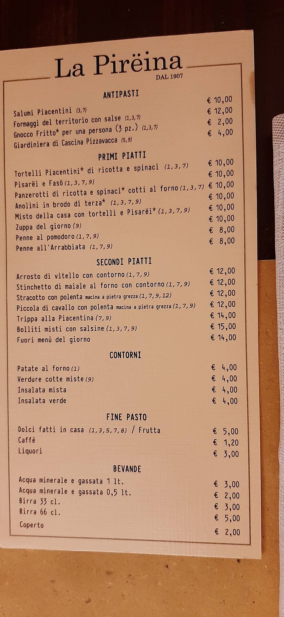 Menu di Trattoria La Pireina 