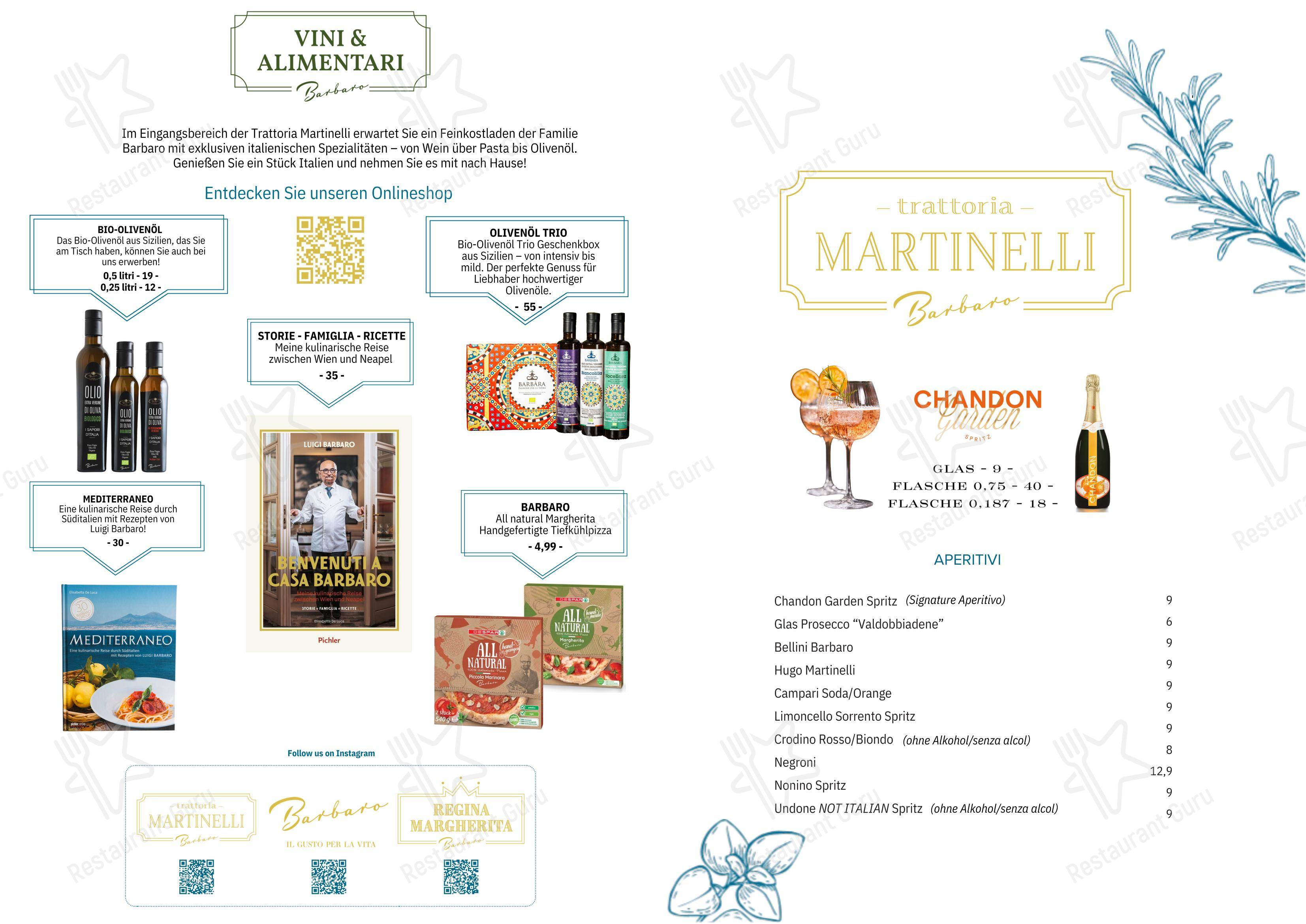 Menu pour Trattoria Martinelli restaurant