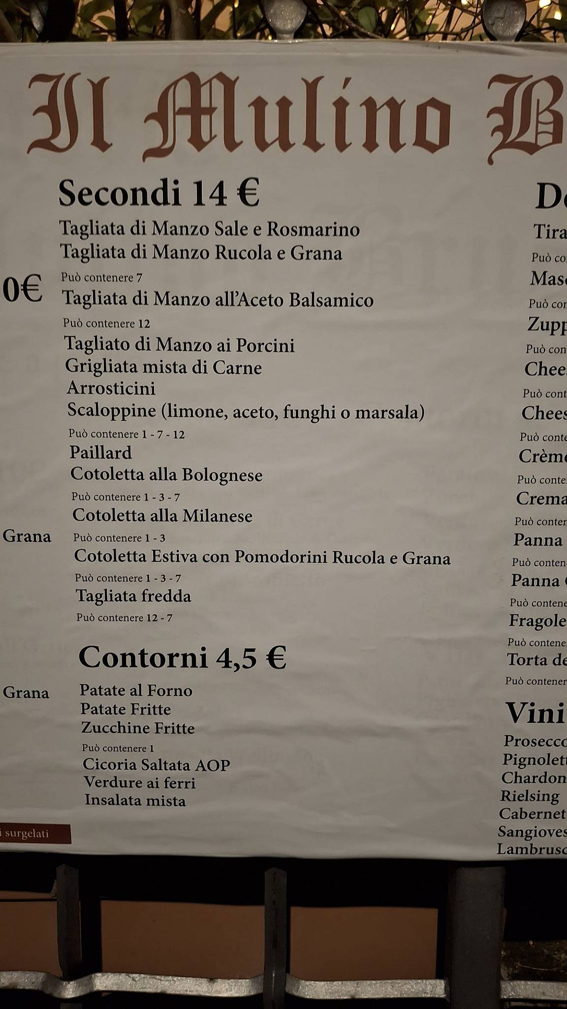 Menu di Trattoria Mulino Bruciato 