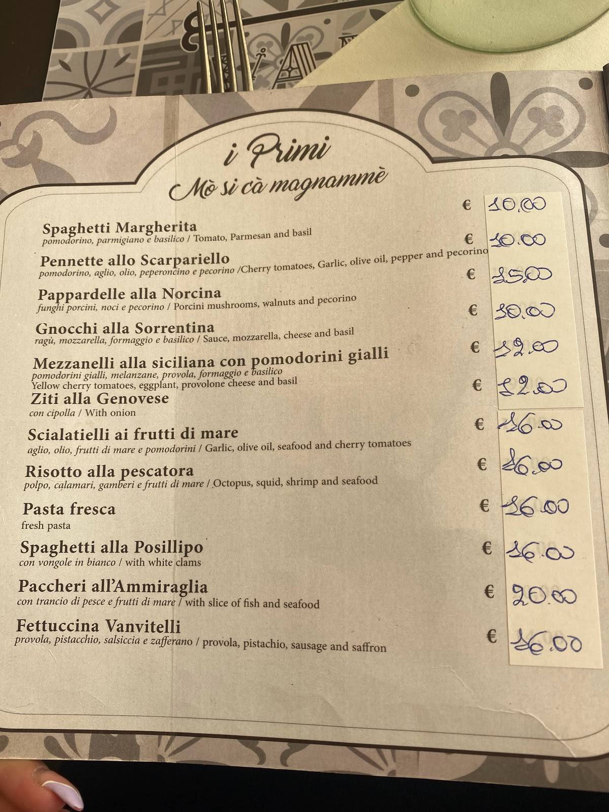 Menu da Trattoria Vanvitelli pizzeria, Napoli, Piazza Vanvitelli