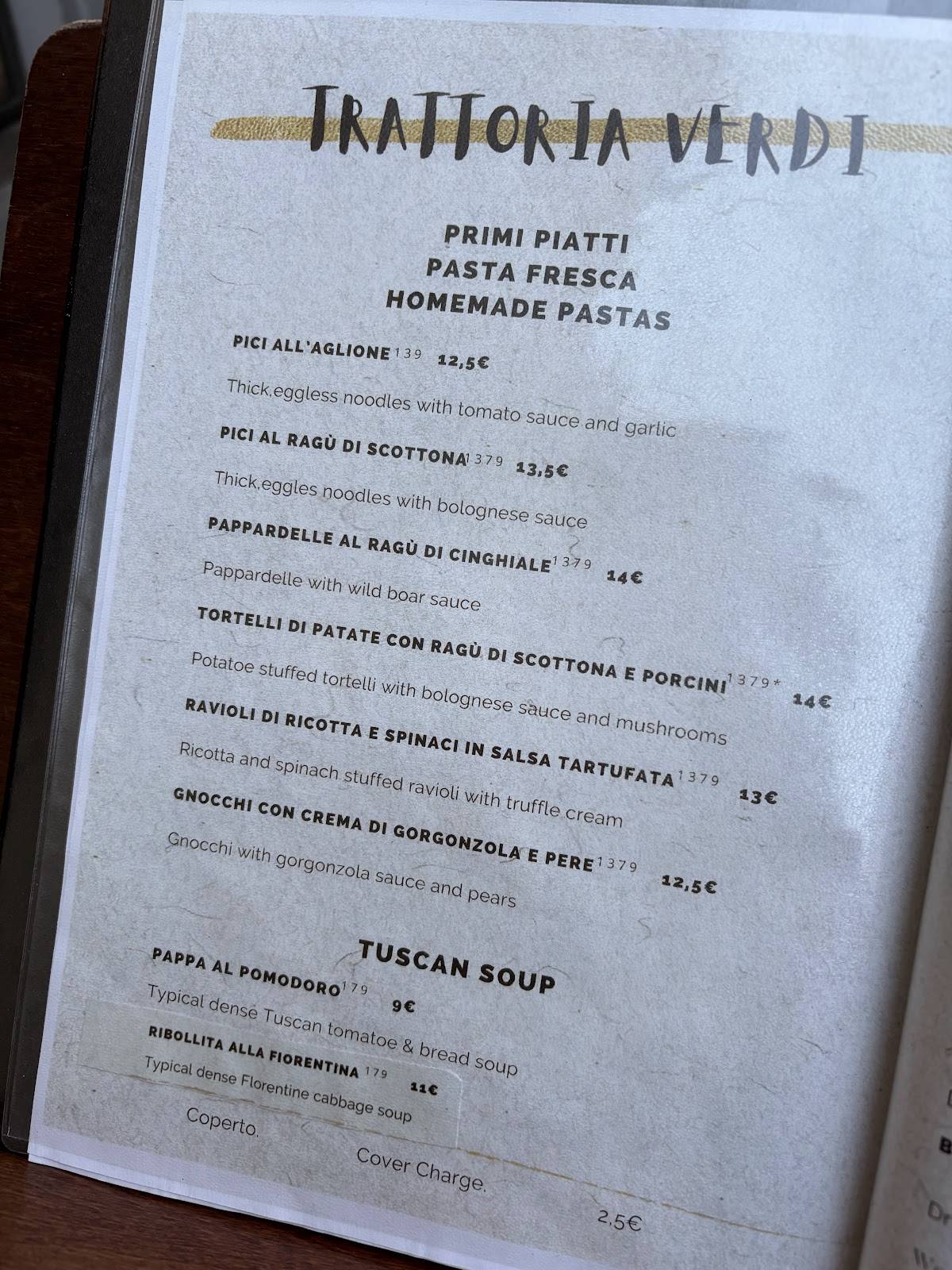 Menu di Trattoria Verdi Firenze 