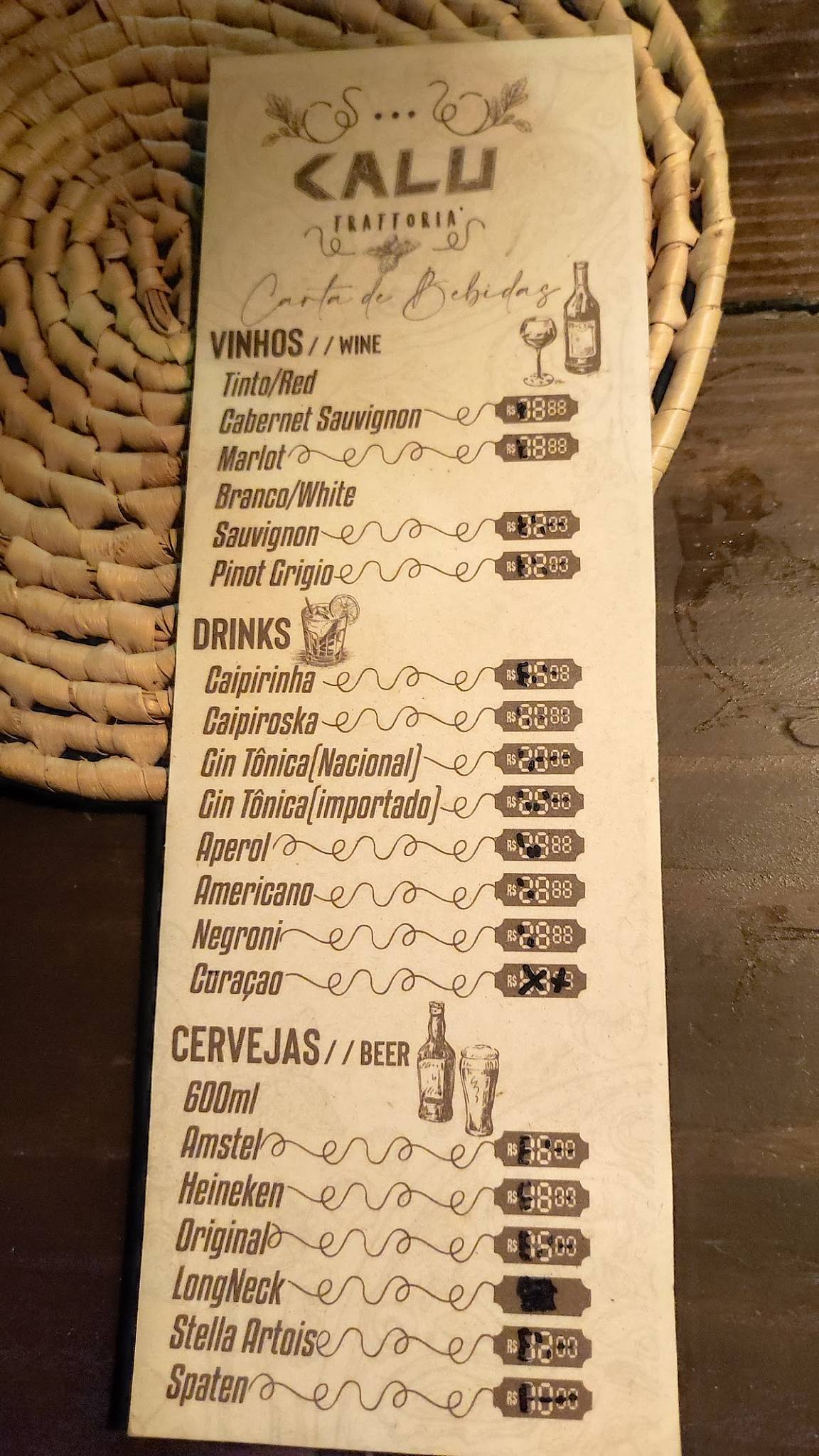 Trattoria calu cardápio