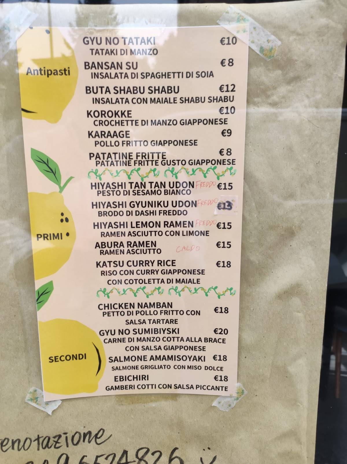 Menu di Trattoria giapponese Lemon 