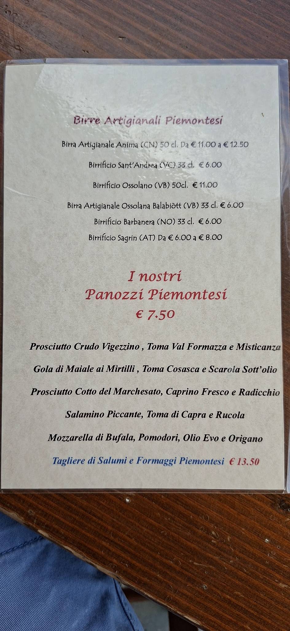 Menu de Trattoria il Risottino
