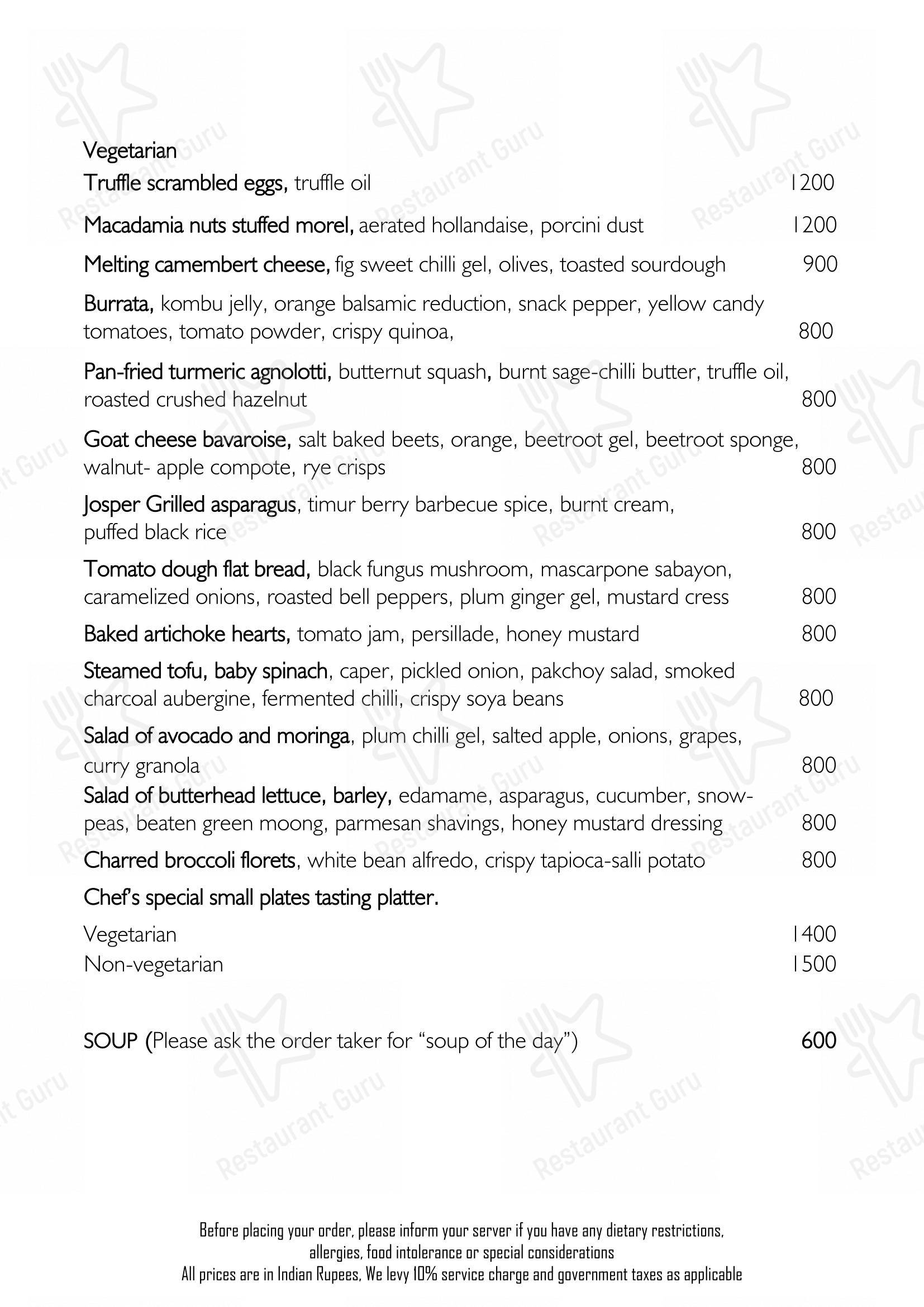 Menu for the Tres restaurant