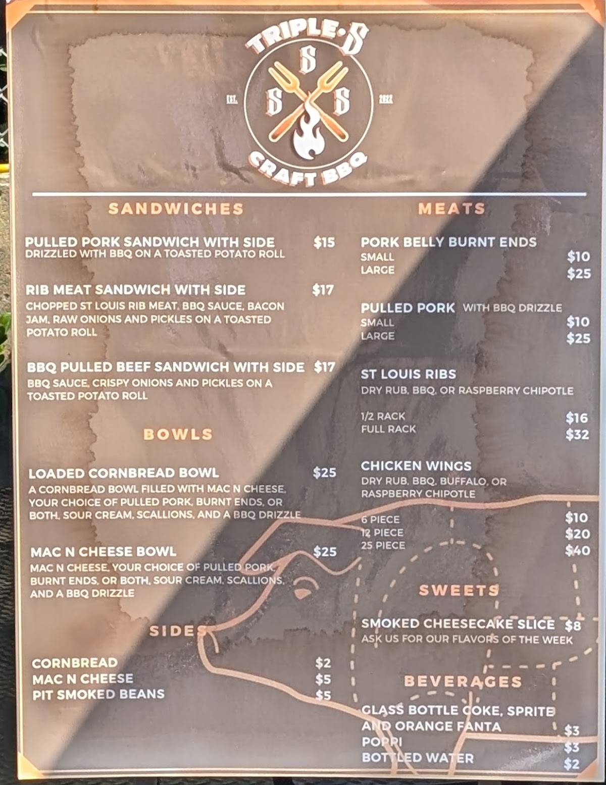 Menu at Triple S Craft BBQ, Seekonk